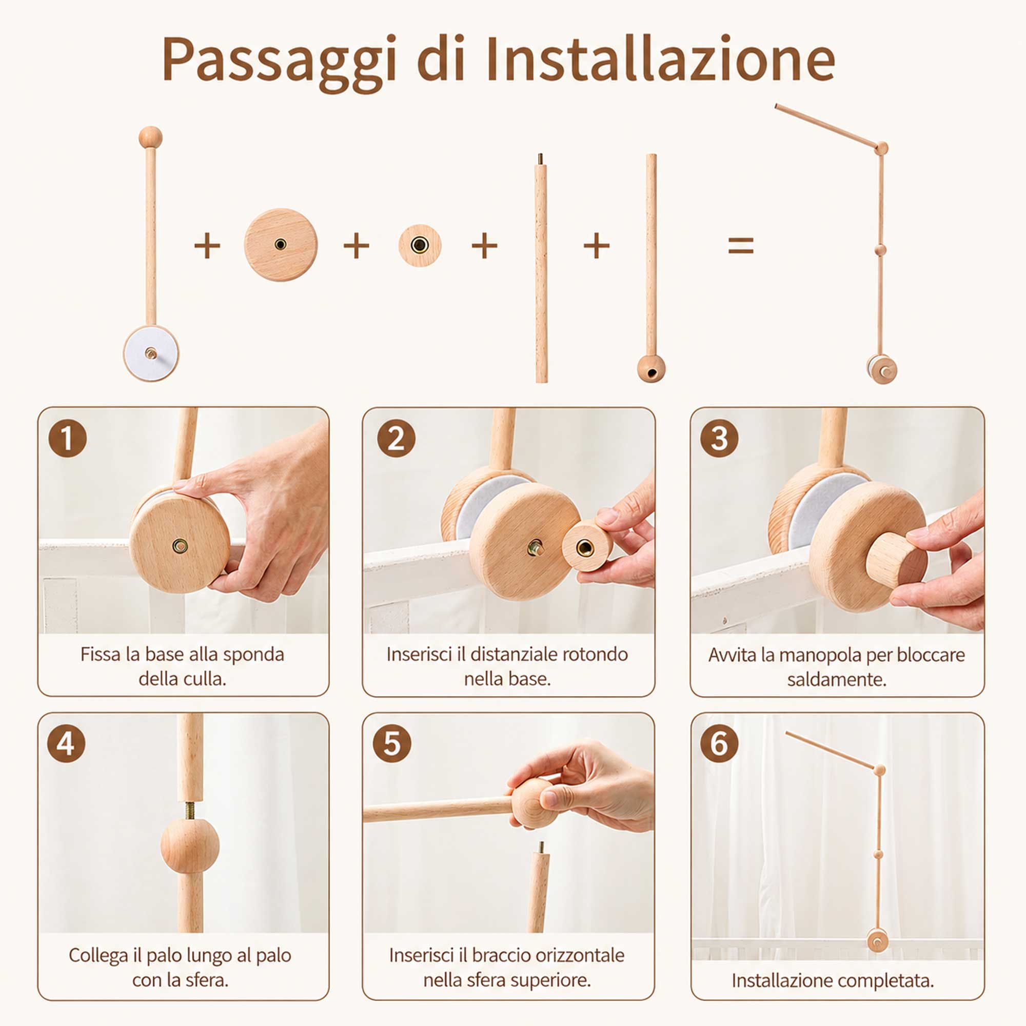 Braccio in Legno per Giostrina da Culla Regolabile 360°