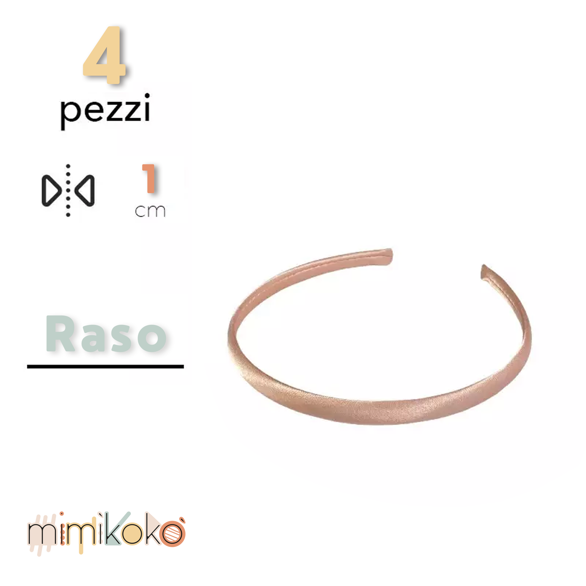 Cerchietto per Capelli Rivestito in Raso 10 mm - Kit da 4 Pezzi