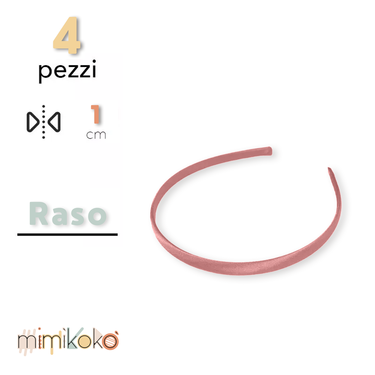 Cerchietto per Capelli Rivestito in Raso 10 mm - Kit da 4 Pezzi
