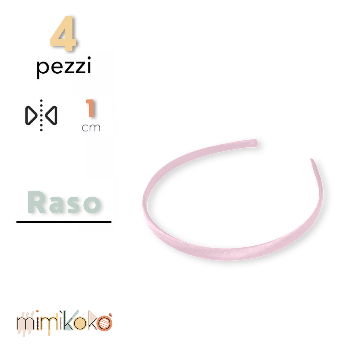 Cerchietto per Capelli Rivestito in Raso 10 mm - Kit da 4 Pezzi