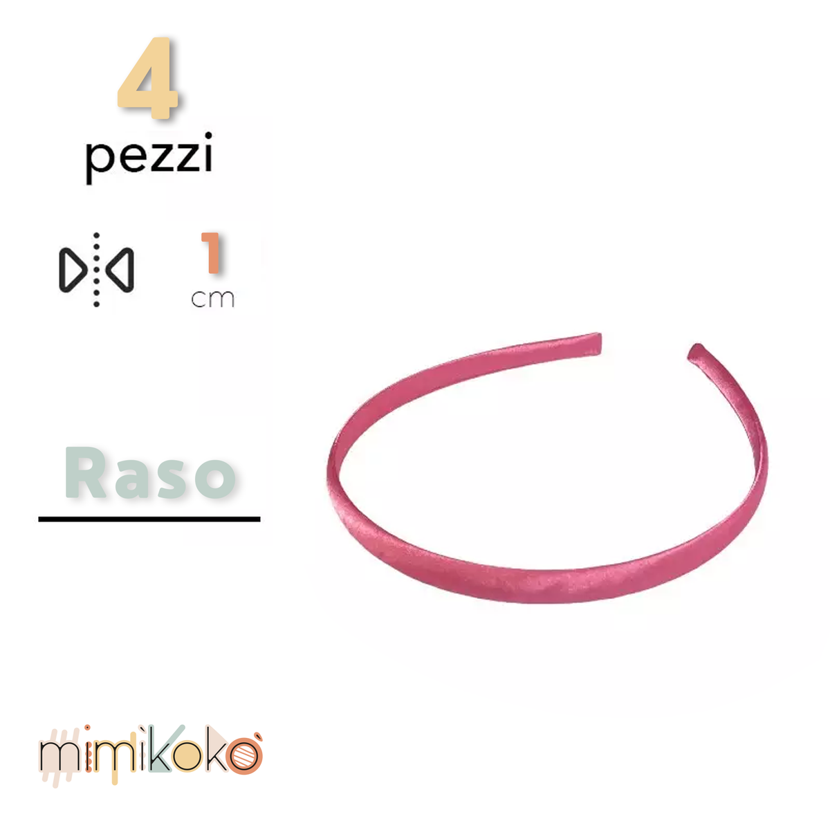 Cerchietto per Capelli Rivestito in Raso 10 mm - Kit da 4 Pezzi