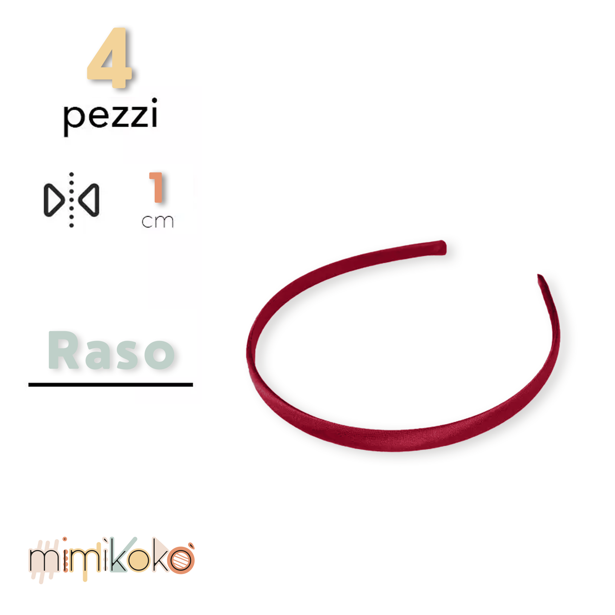 Cerchietto per Capelli Rivestito in Raso 10 mm - Kit da 4 Pezzi