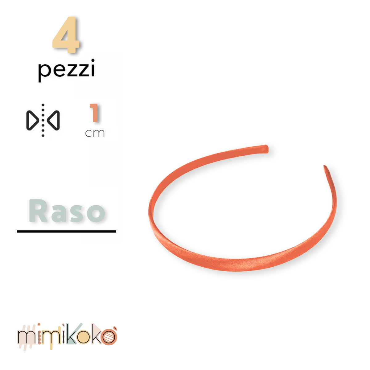 Cerchietto per Capelli Rivestito in Raso 10 mm - Kit da 4 Pezzi