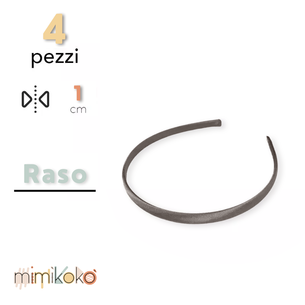 Cerchietto per Capelli Rivestito in Raso 10 mm - Kit da 4 Pezzi
