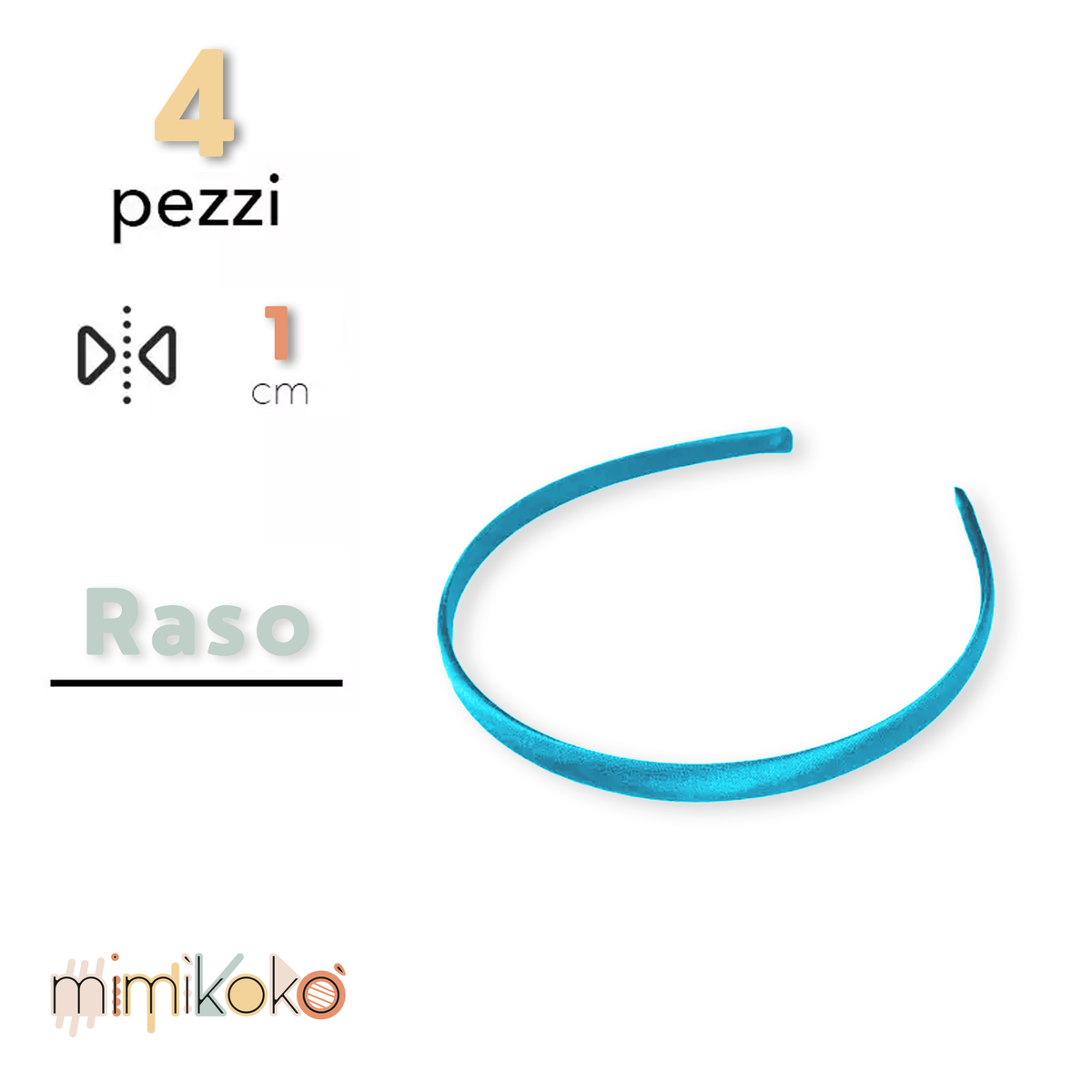 Cerchietto per Capelli Rivestito in Raso 10 mm - Kit da 4 Pezzi