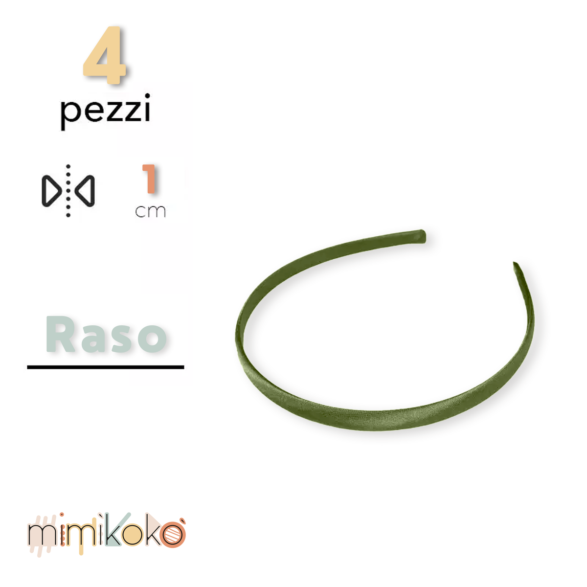Cerchietto per Capelli Rivestito in Raso 10 mm - Kit da 4 Pezzi