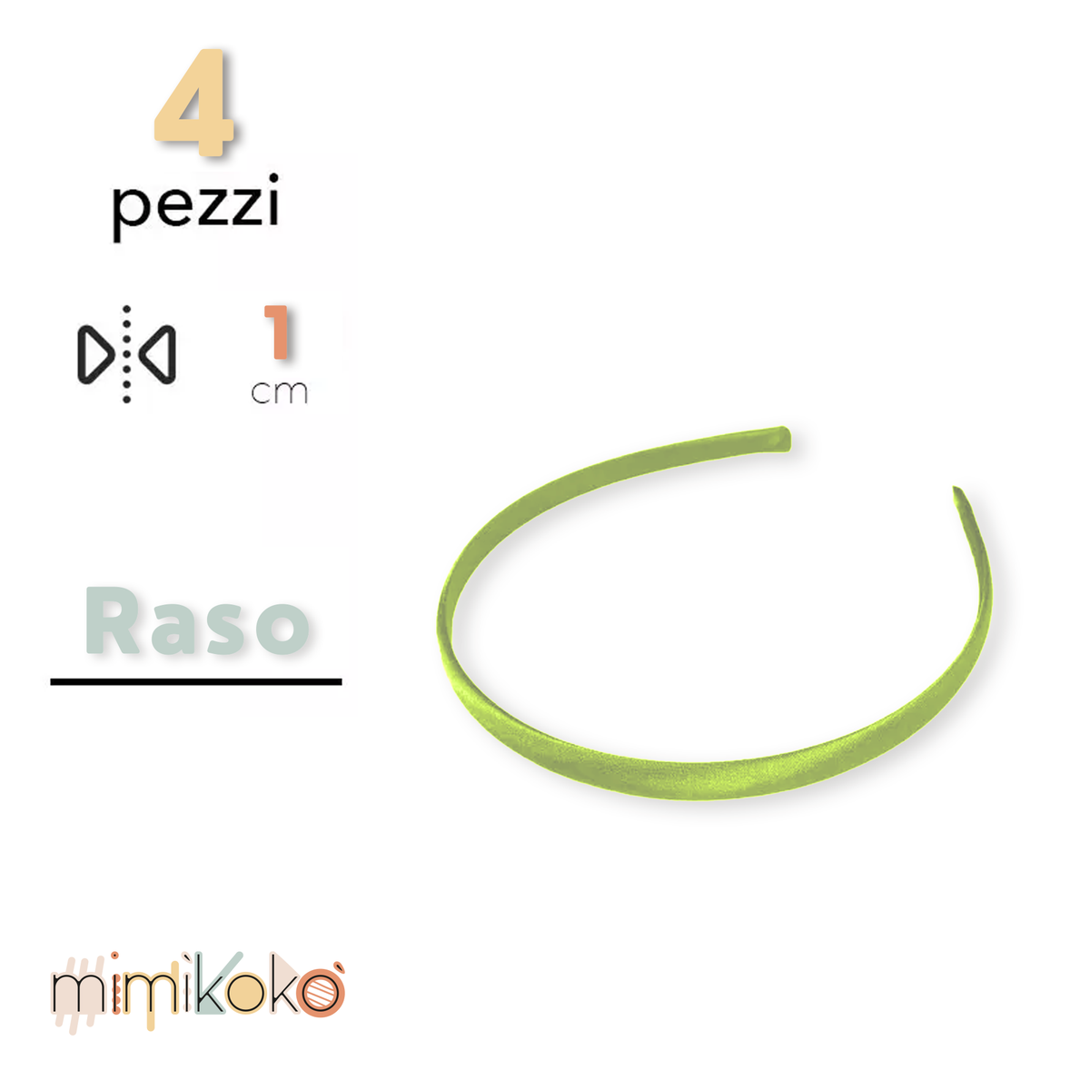 Cerchietto per Capelli Rivestito in Raso 10 mm - Kit da 4 Pezzi