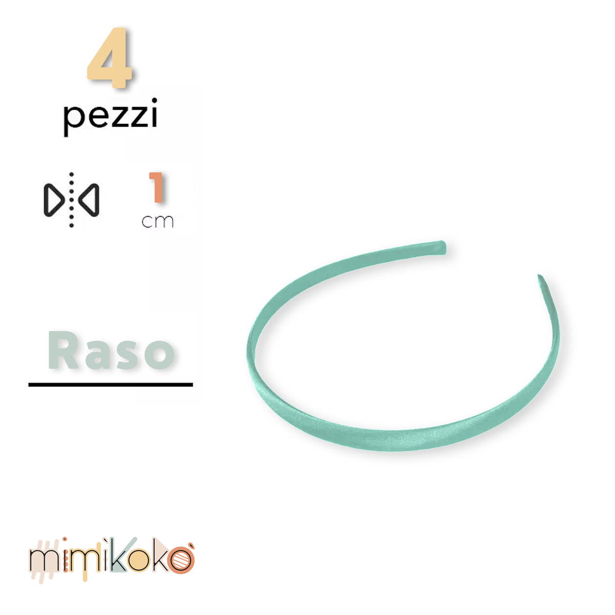 Cerchietto per Capelli Rivestito in Raso 10 mm - Kit da 4 Pezzi