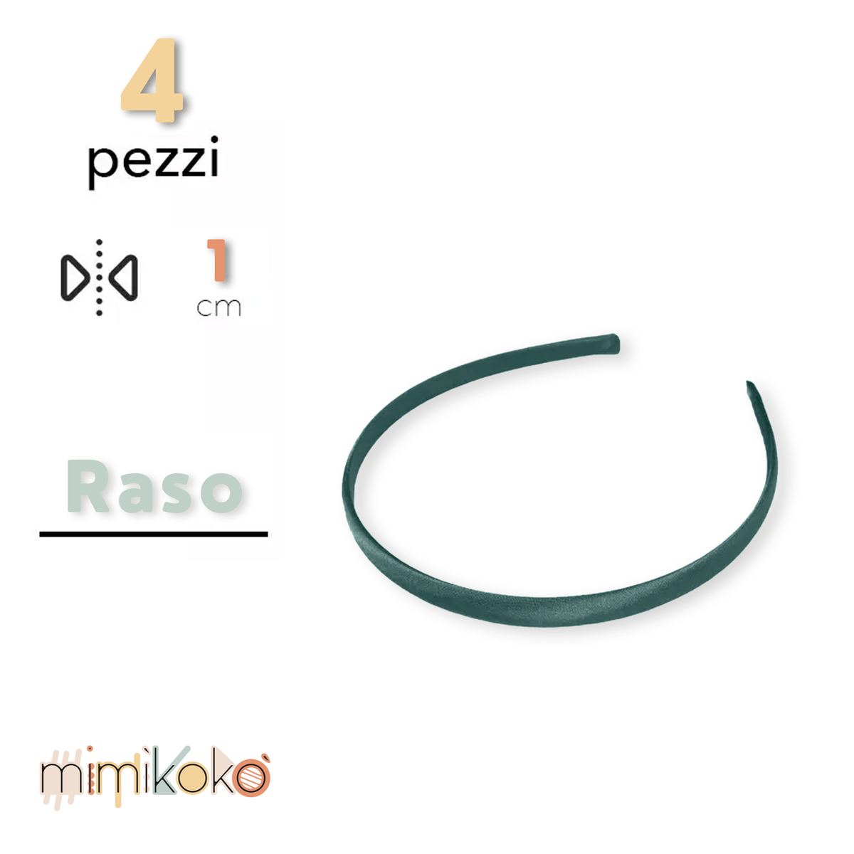Cerchietto per Capelli Rivestito in Raso 10 mm - Kit da 4 Pezzi