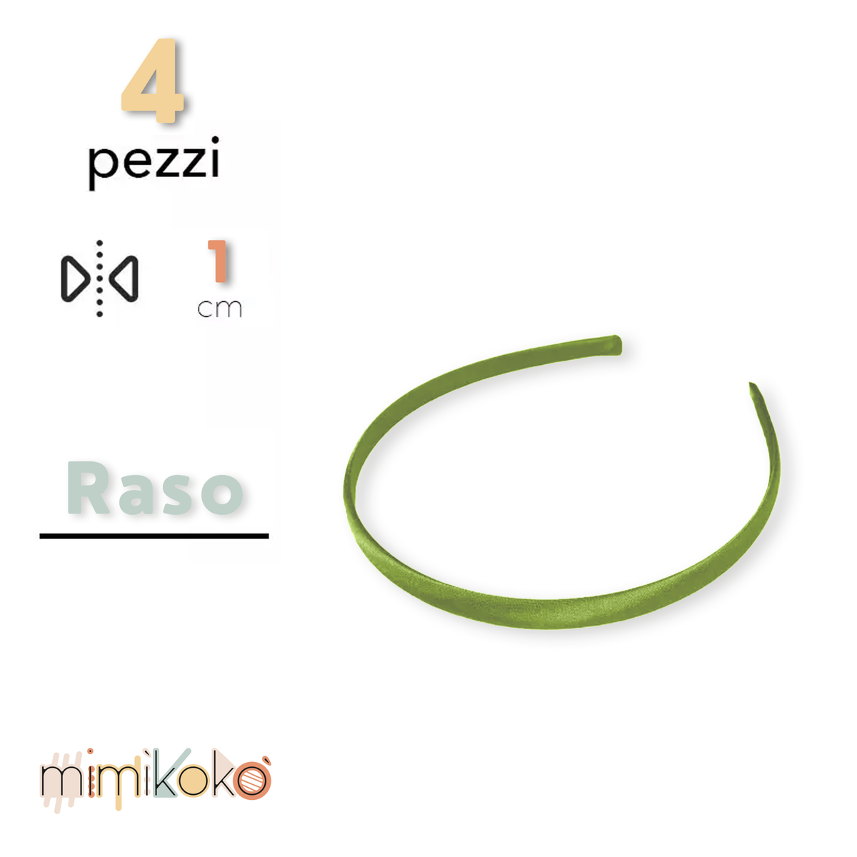 Cerchietto per Capelli Rivestito in Raso 10 mm - Kit da 4 Pezzi